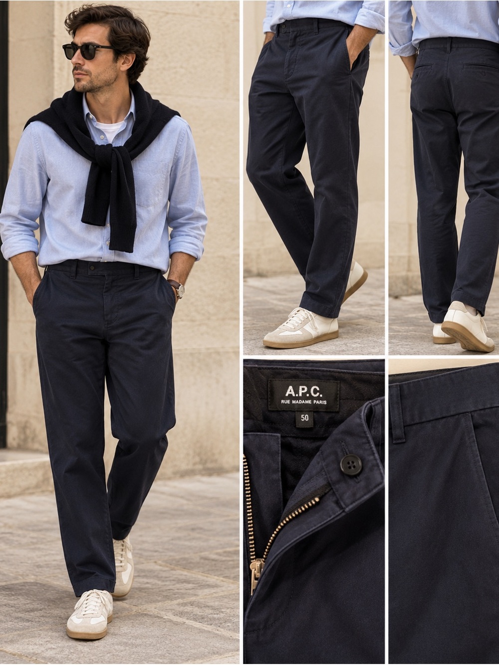 A.P.C. Paris Men’s Relaxed Straight Leg Cotton Trousers Navy | FR 50 / US 34